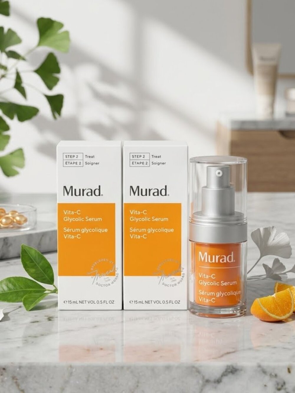 2 Murad Environmental Shield Vita-C Glycolic Serum .5 oz NIB total 1.0 oz